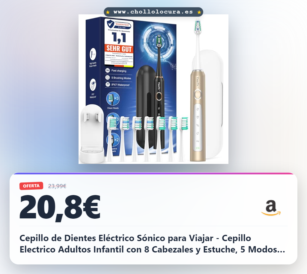 Cepillo de Dientes Eléctrico Sónico para Viajar - Cepillo Electrico Adultos Infantil con 8 Cabezales y Estuche, 5 Modos, IPX7 Impermeable, Cepillos de Dientes Eléctricos Ultrasónicos, Dorado