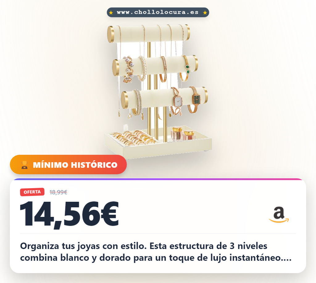 Aprovecha el soporte para pulseras 3 niveles SONGMICS con bandejas de terciopelo y estilo dorado al mejor precio