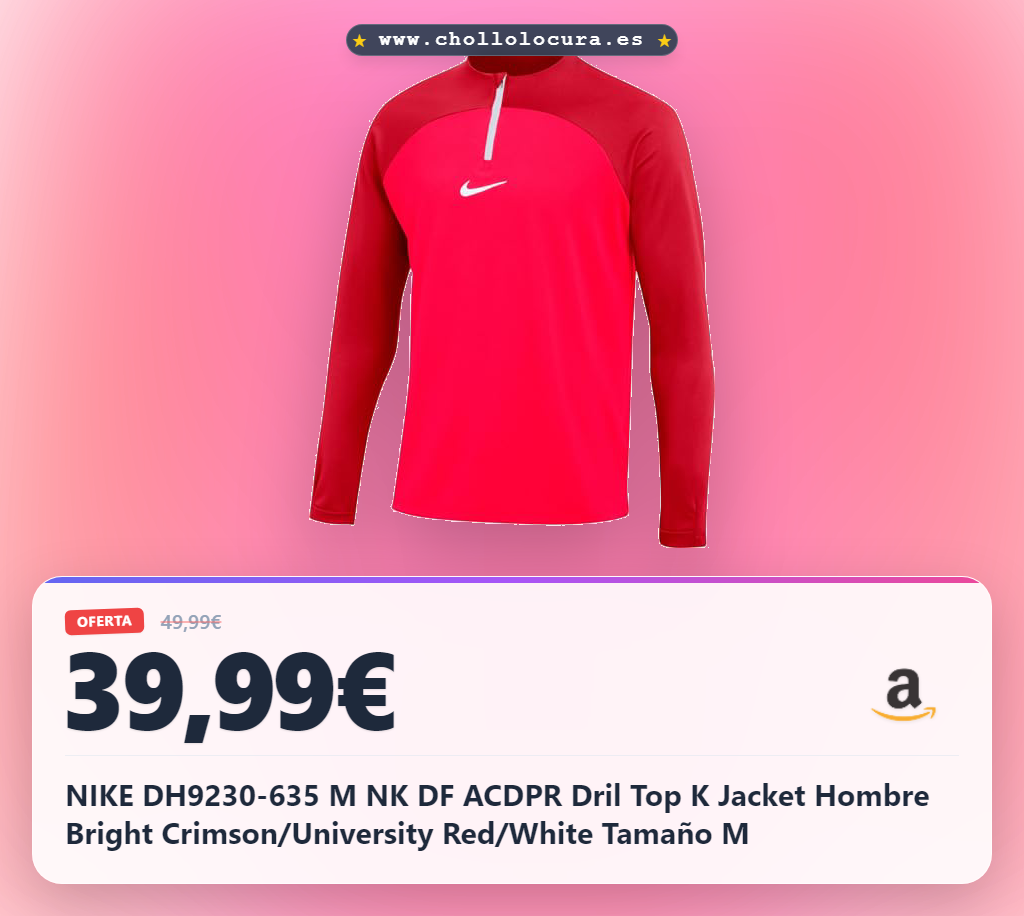 NIKE DH9230-635 M NK DF ACDPR Dril Top K Jacket Hombre Bright Crimson/University Red/White Tamaño M