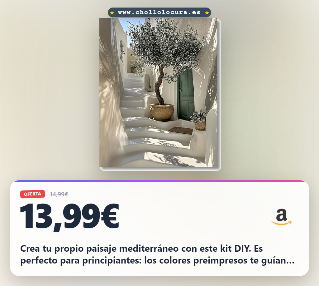 Compra el kit de pintura por números para adultos. DIY olivo mediterráneo con 24 colores y lienzo preimpreso en oferta.