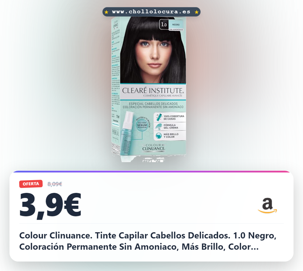 Colour Clinuance. Tinte Capilar Cabellos Delicados. 1.0 Negro, Coloración Permanente Sin Amoniaco, Más Brillo, Color Intenso y Duradero, 100% Cobertura, Testado Dermatológicamente