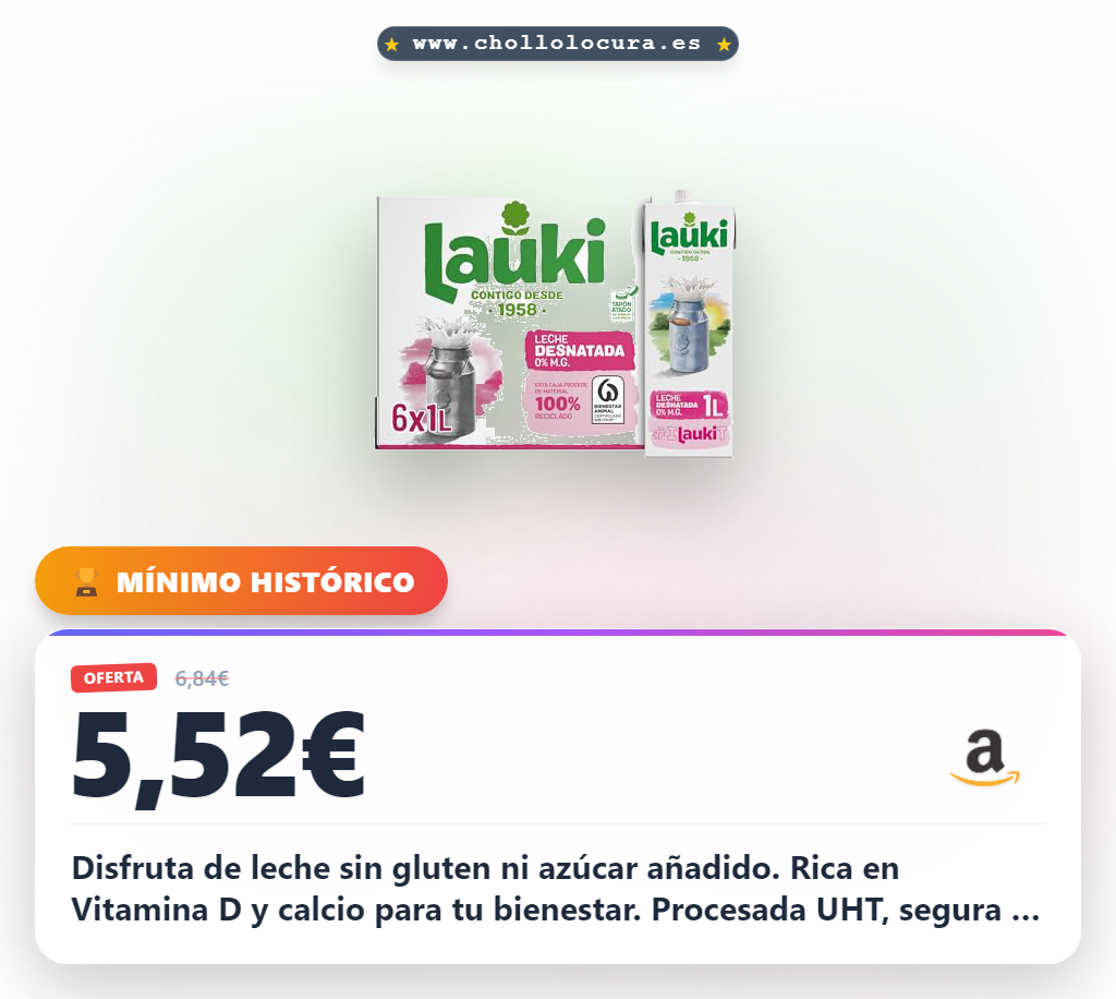 Aprovecha la leche Lauki sin gluten y sin azúcar con Vitamina D para más calcio en oferta histórica