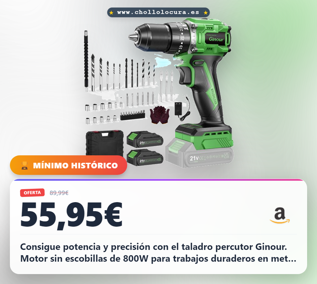 Consigue el taladro percutor Ginour 21V con 800W y batería Makita compatible al mejor precio