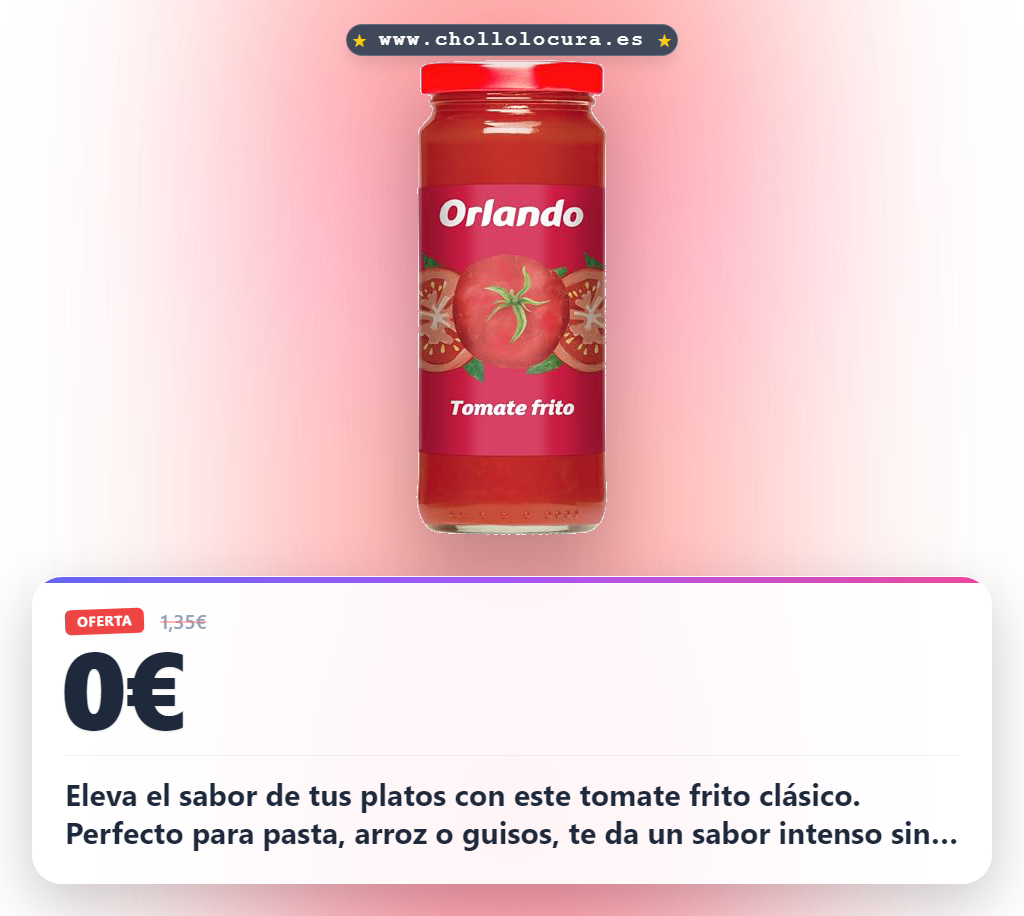 Aprovecha el tomate frito clásico 340g sin gluten y sin conservantes. Sabor intenso para pasta, arroz y guisos al mejor precio
