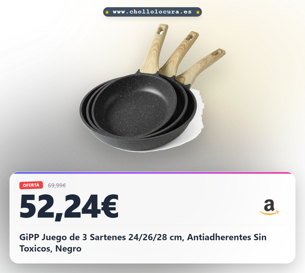 GiPP Juego de 3 Sartenes 24/26/28 cm, Antiadherentes Sin Toxicos, Negro