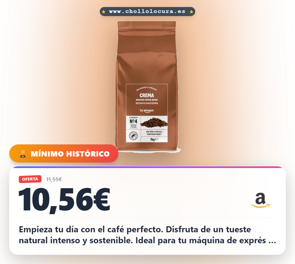 Aprovecha este café en grano de tueste natural con certificado Rainforest Alliance y 40% molido al mejor precio