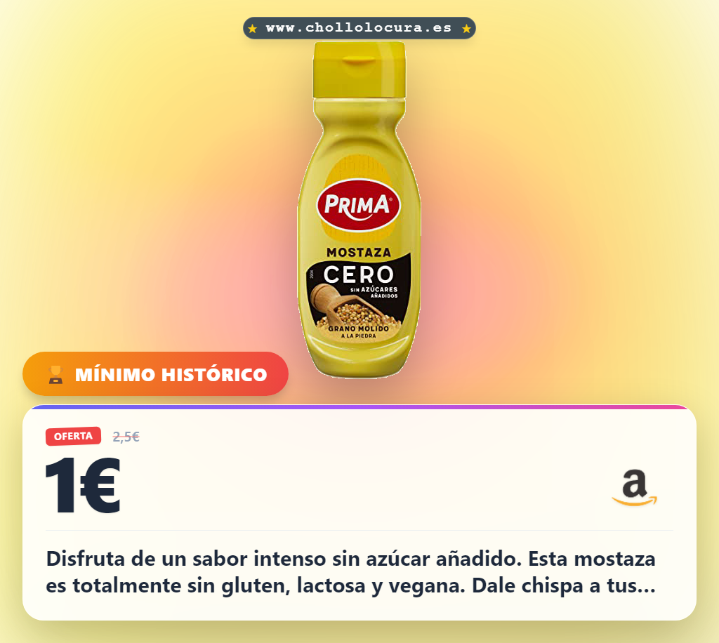Aprovecha la mostaza Prima sin azúcar y vegana al mejor precio de chollo para un sabor intenso