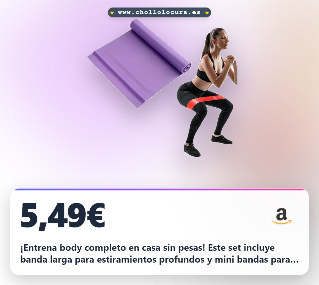 Consigue el set de 4 bandas elásticas para musculación y fitness. Incluye banda larga y mini bandas para yoga y glúteos.