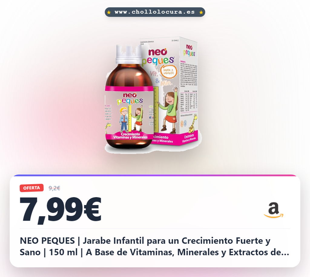 Aprovecha el jarabe infantil NEO PEQUES naranja para un crecimiento fuerte y sano con vitaminas y minerales.