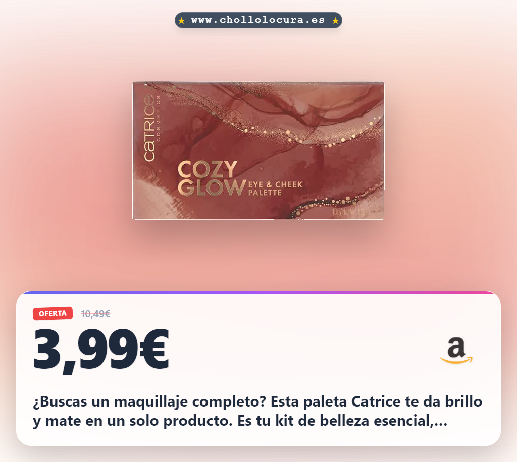 Encuentra la paleta de ojos y mejillas Catrice Cozy Glow: larga duración, mate y espejo integrado al mejor precio.