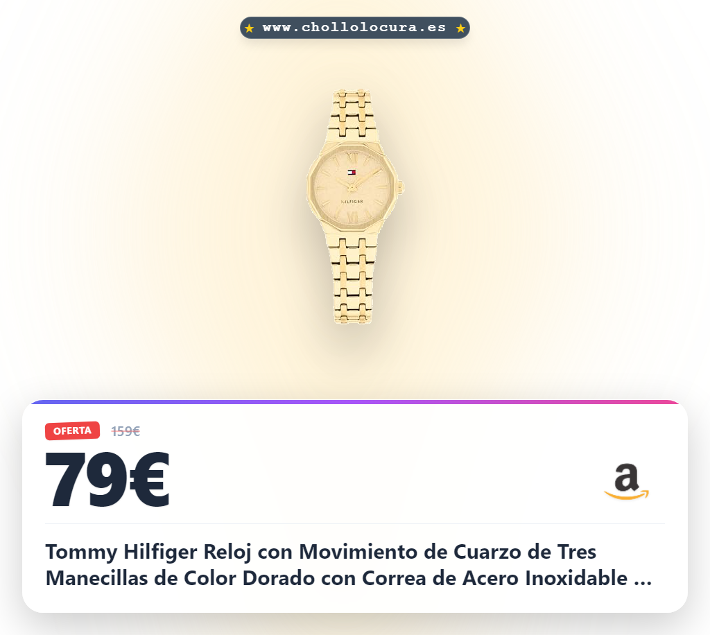Tommy Hilfiger Reloj con Movimiento de Cuarzo de Tres Manecillas de Color Dorado con Correa de Acero Inoxidable de Color Dorado - 1782886