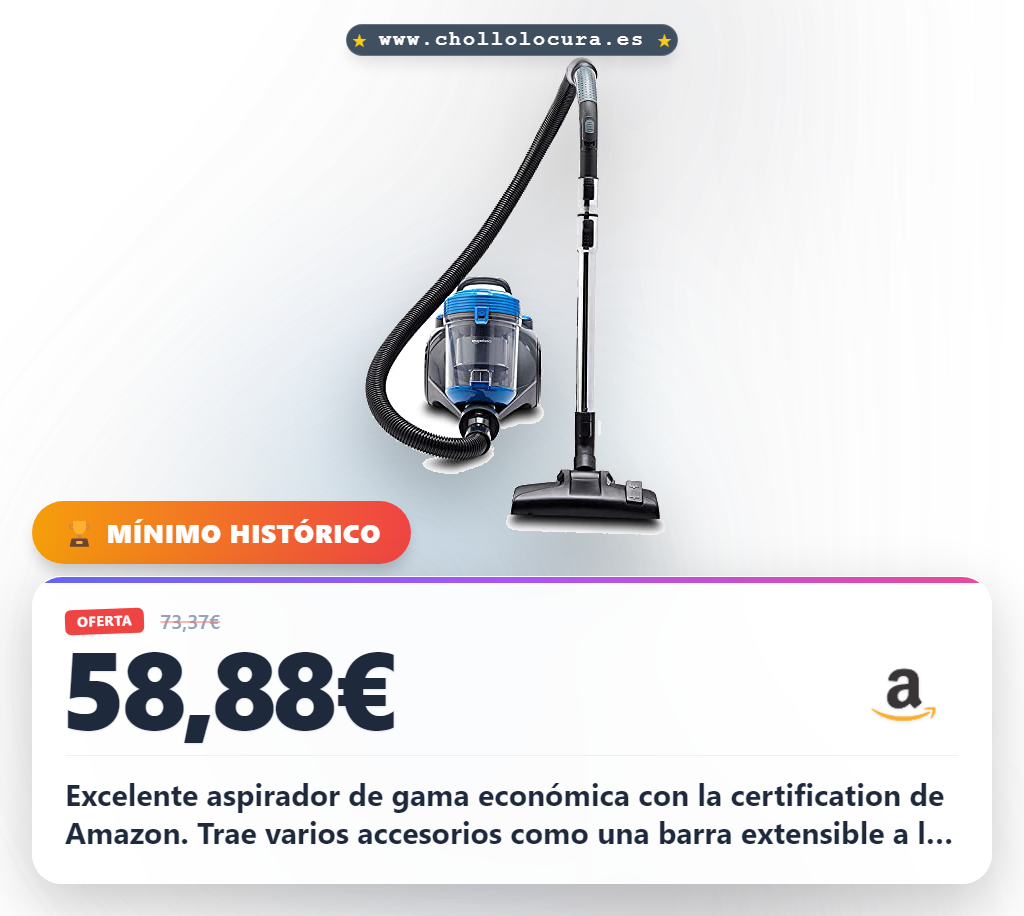 Amazon Basics – Potente aspirador de cilindro sin bolsa, para suelos duros y alfombras, filtro HEPA, compacto y ligero, 700 W, 2,0 l (UE)