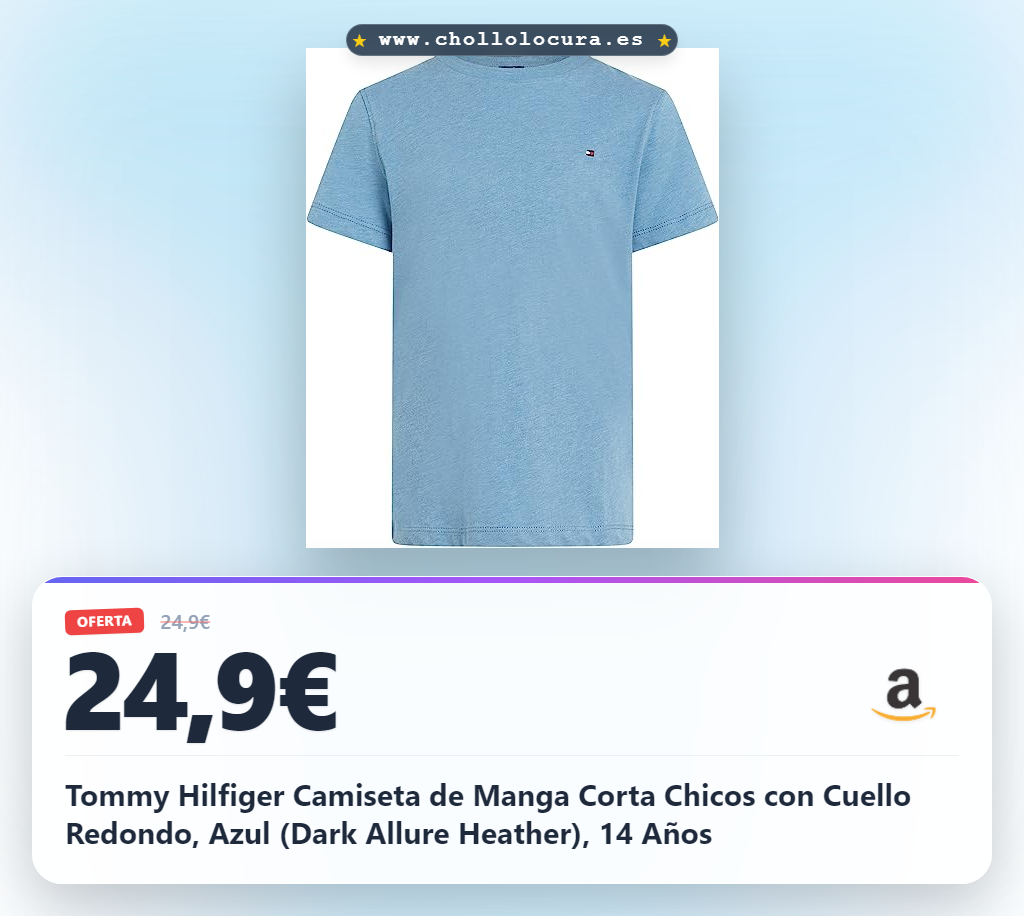 Tommy Hilfiger Camiseta de Manga Corta Chicos con Cuello Redondo, Azul (Dark Allure Heather), 14 Años