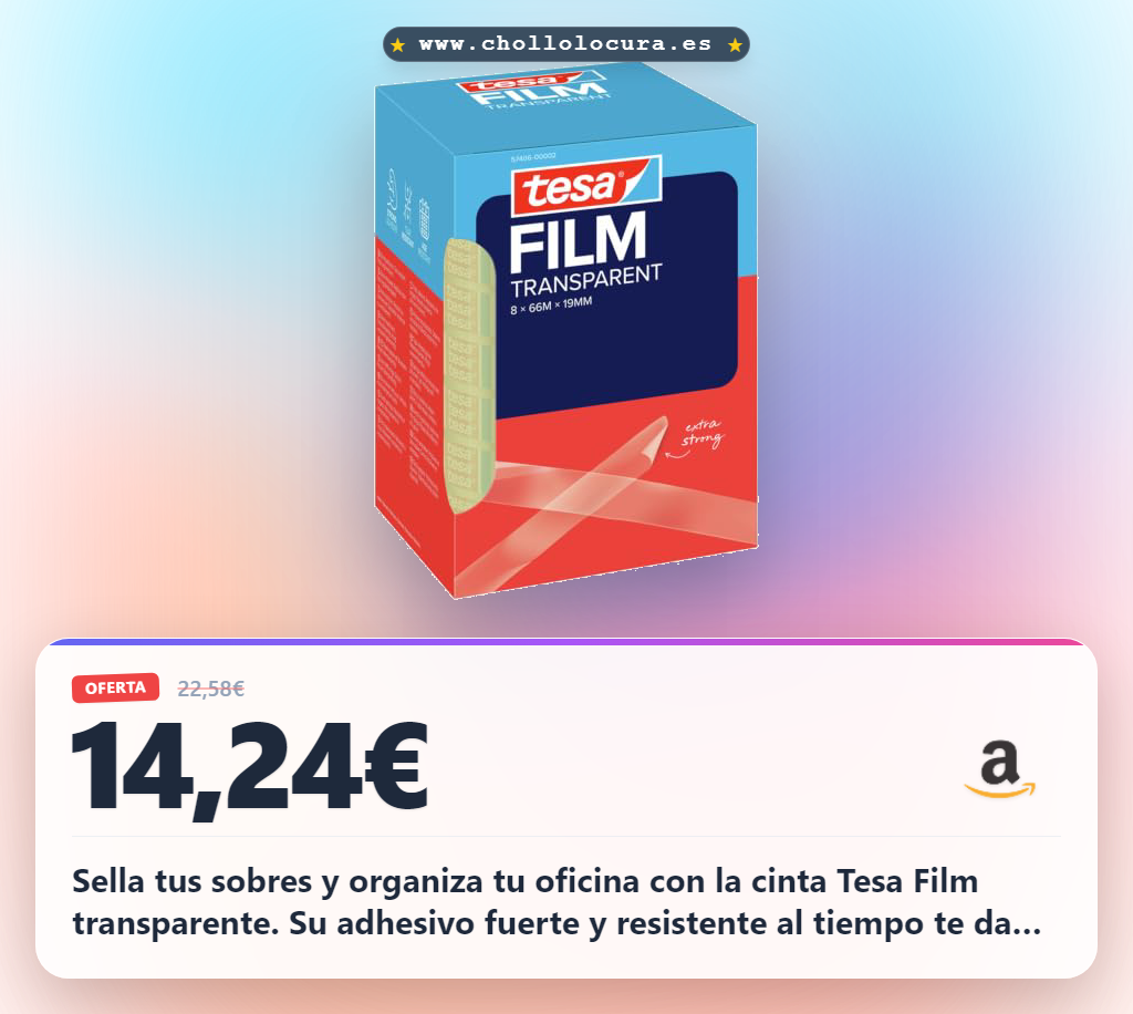 Consigue cinta Tesafilm transparente autoadhesiva resistente para oficina y hogar. Fuerte adhesión y calidad.