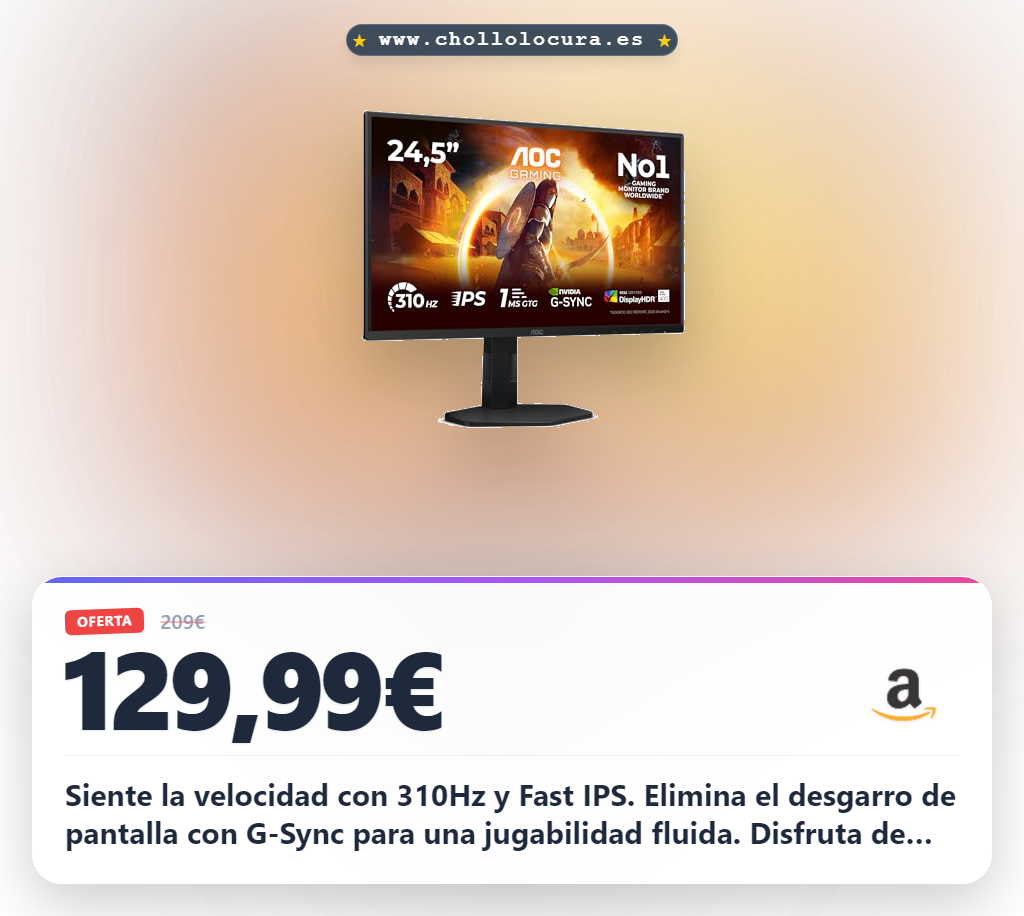 Adquiere el Monitor Gaming AOC 25G4SXU de 25 Pulgadas: 310Hz Fast IPS, G-Sync y HDR400 al mejor precio.