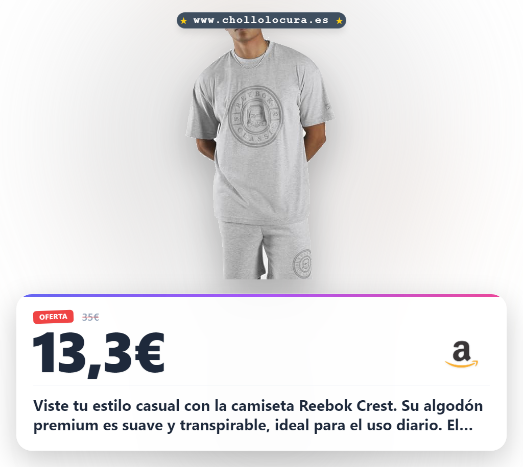 Disfruta de la camiseta Reebok Crest de algodón premium con escudo heritage y corte regular al mejor precio