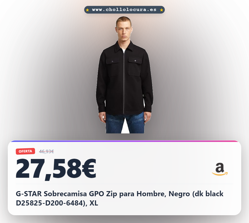 G-STAR Sobrecamisa GPO Zip para Hombre, Negro (dk black D25825-D200-6484), XL