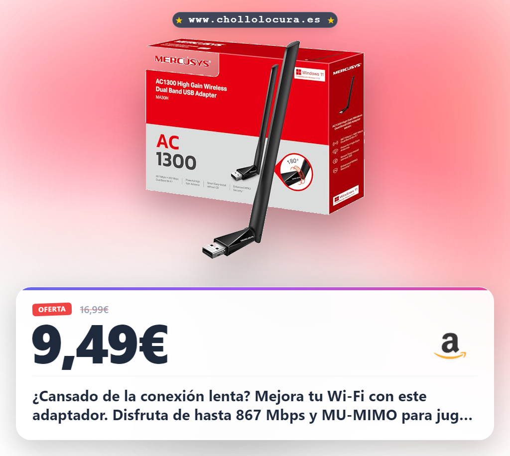 Adquiere el Adaptador WiFi USB Mercusys MA30H AC1300 de 867 Mbps con MU-MIMO al mejor precio