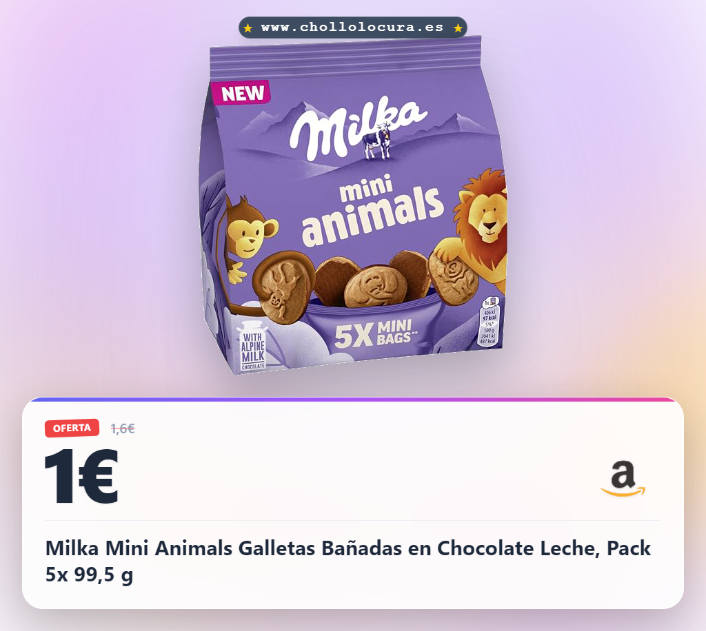 Milka Mini Animals Galletas Bañadas en Chocolate Leche, Pack 5x 99,5 g