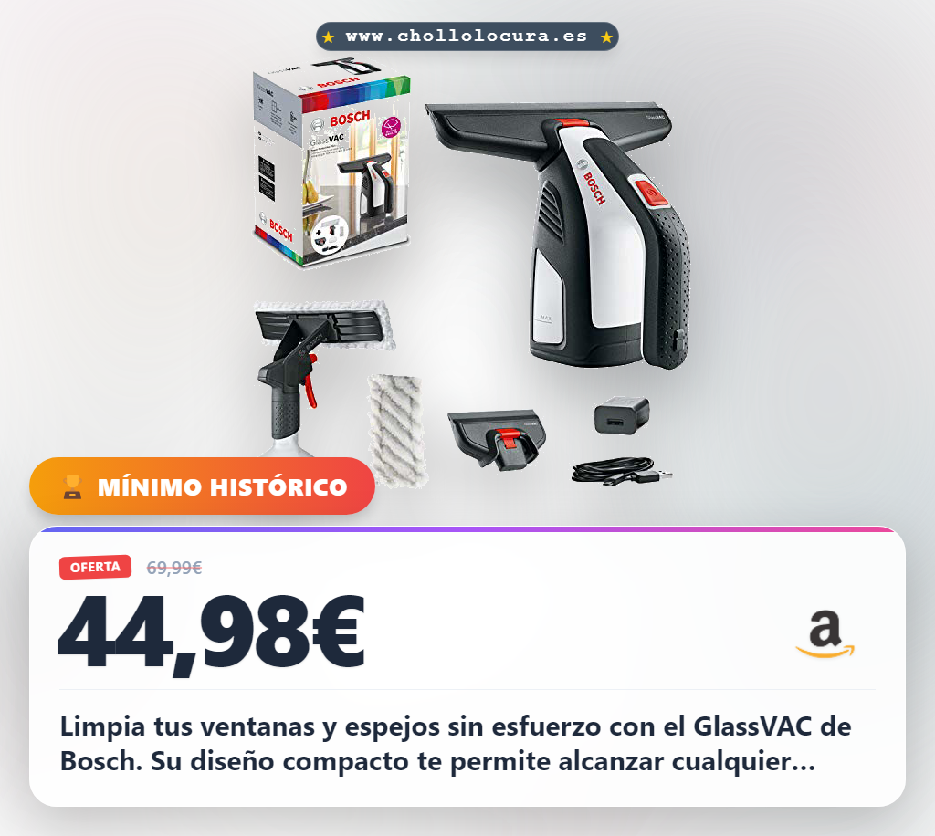 Encuentra el GlassVAC de Bosch limpiacristales a batería en oferta: limpieza impecable sin esfuerzo.