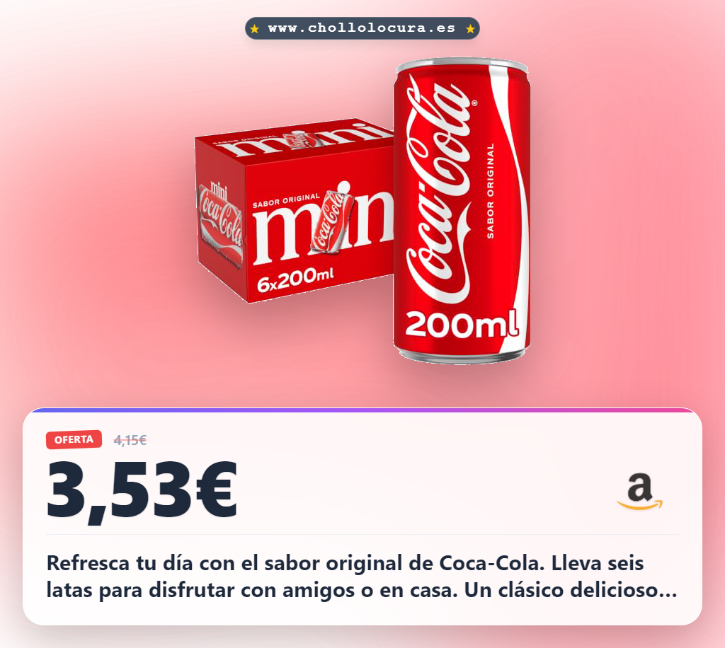 Aprovecha este pack de 6 mini latas de Coca-Cola Original al mejor precio en oferta histórica para refrescarte hoy al chollo.