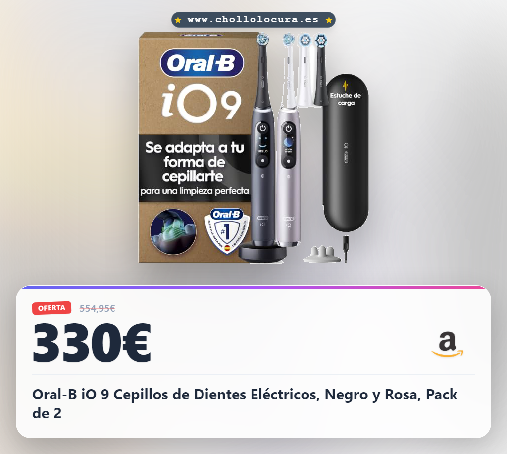 Oral-B iO 9 Cepillos de Dientes Eléctricos, Negro y Rosa, Pack de 2