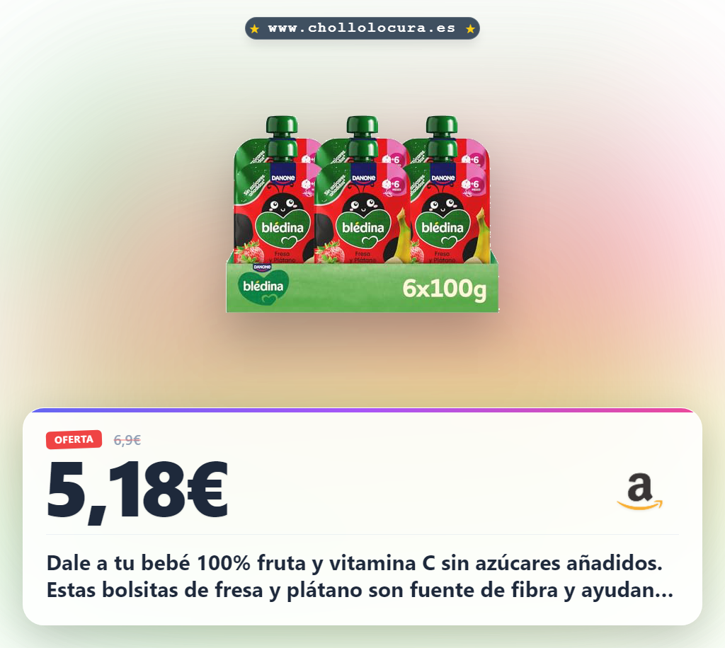 Aprovecha las bolsitas de fruta Blédina fresa y plátano sin azúcar con Vitamina C para el desarrollo de tu bebé al mejor precio