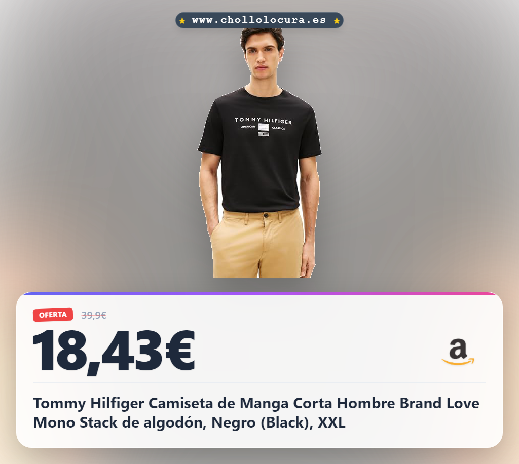 Tommy Hilfiger Camiseta de Manga Corta Hombre Brand Love Mono Stack de algodón, Negro (Black), XXL