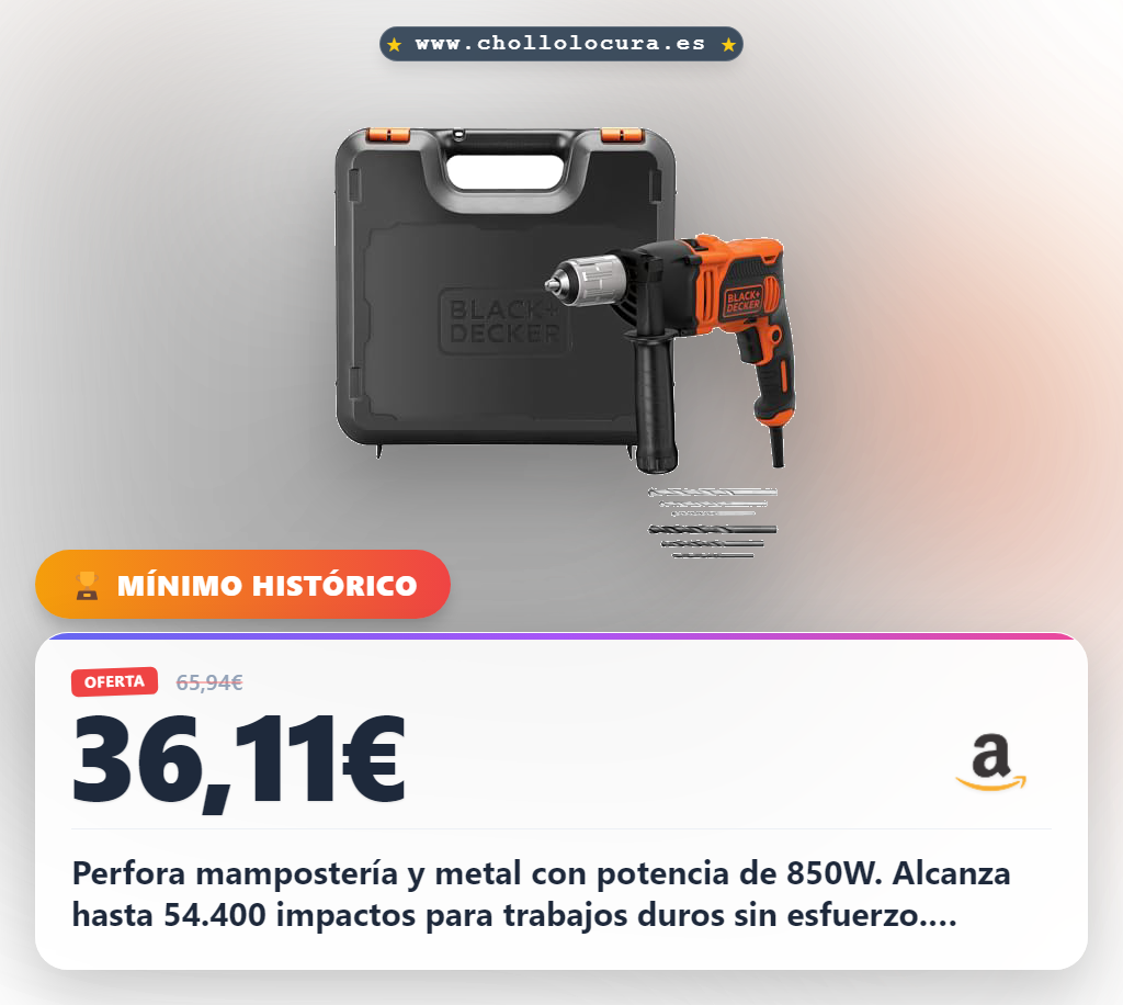 Consigue el taladro percutor BLACK+DECKER BEH850K-QS con 850W y 54400 impactos al mejor precio