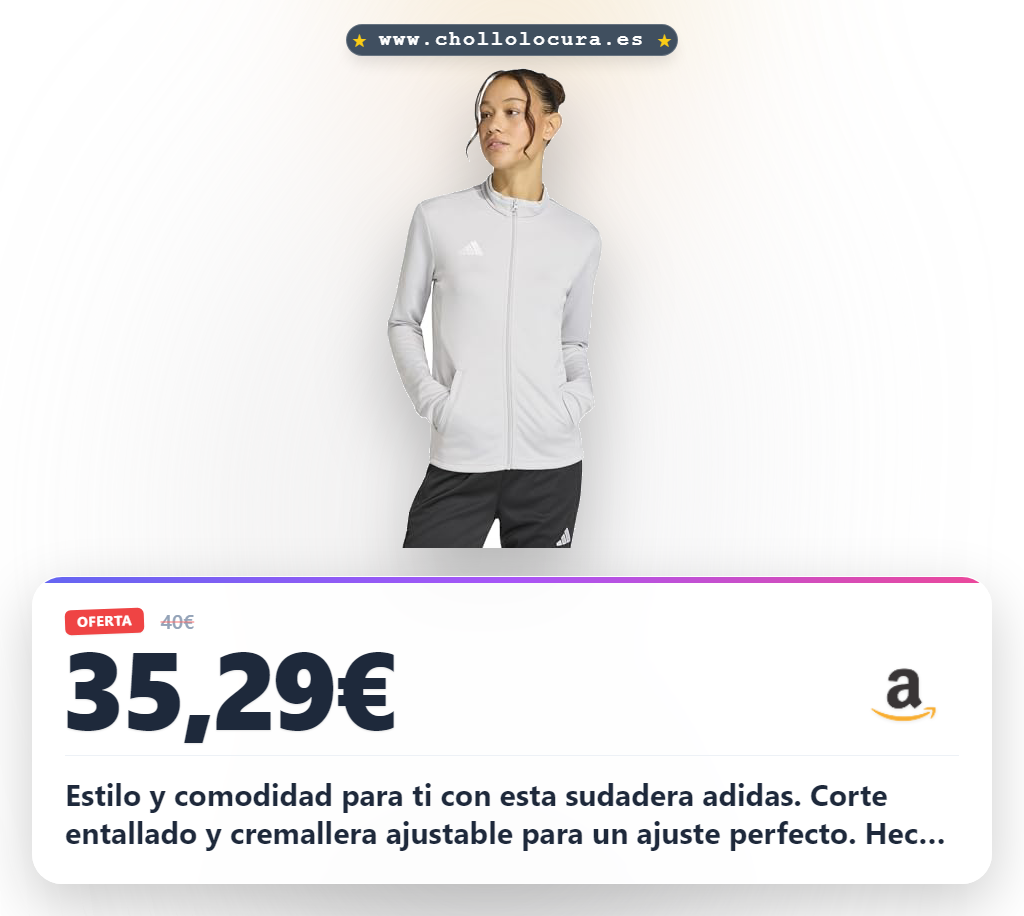 Consigue la sudadera adidas Mujer Entrada26 en oferta con corte entallado y cremallera