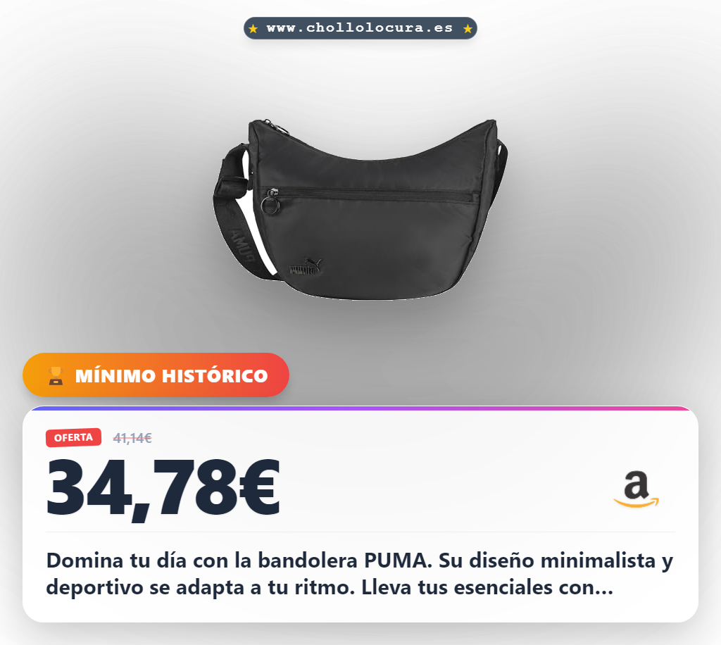 Aprovecha la Bandolera PUMA cruzada para mujer. Estilo minimalista deportivo en negro, ideal para el día al mejor precio.