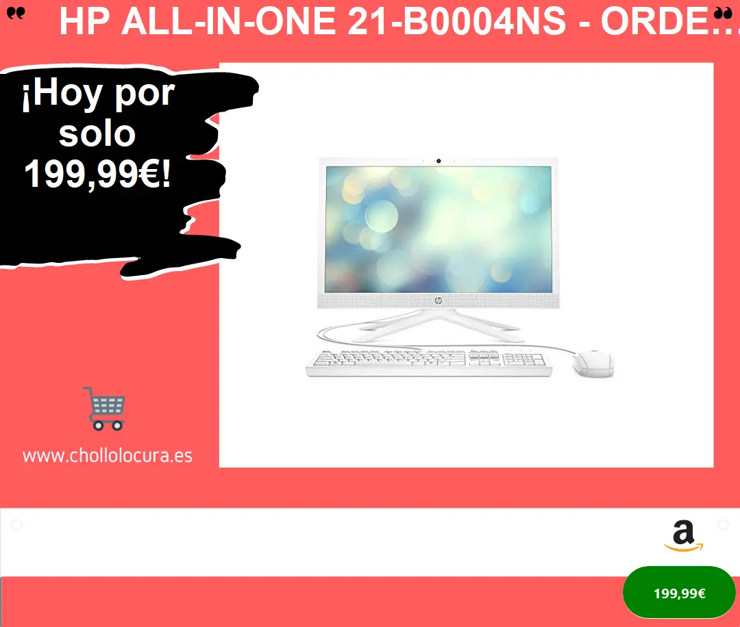 HP All-in-One 21-B0004NS - Ordenador de sobremesa de 20.7" (Intel Celeron J4025, 4 GB RAM, 256 GB SSD, UHD 600, sin sistema operativo), blanco nieve