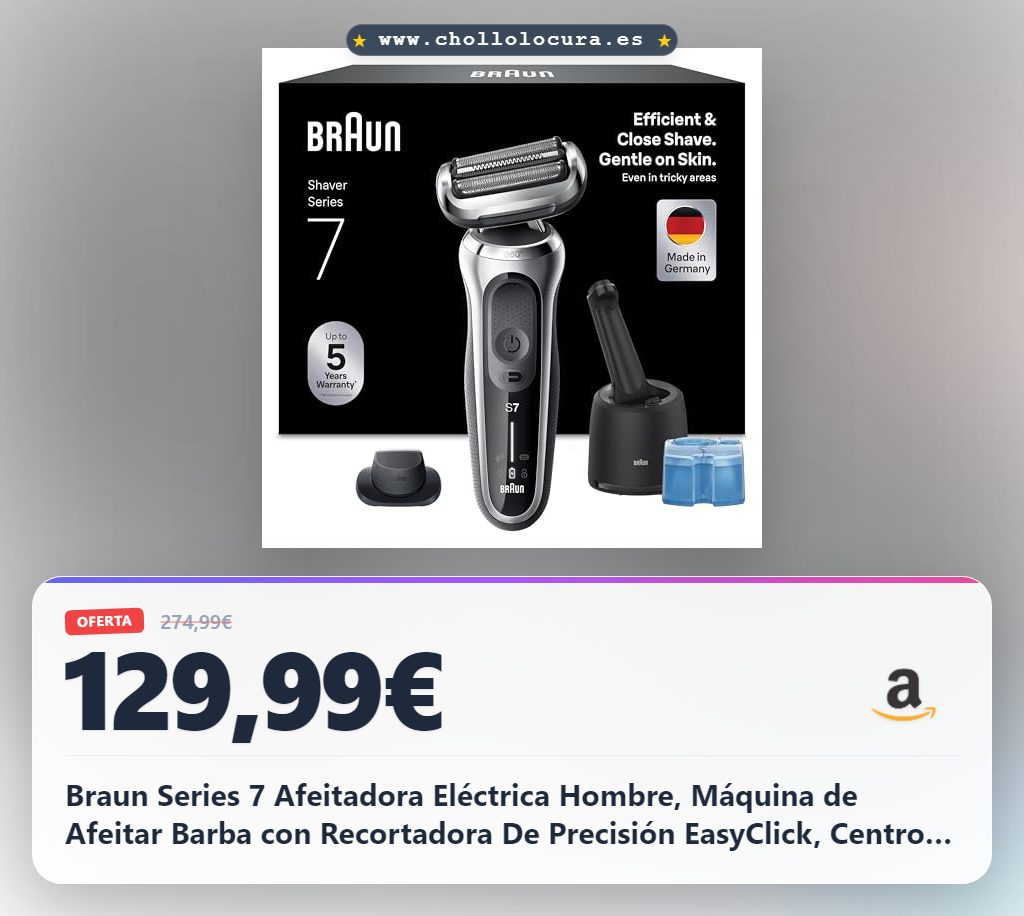 Braun Series 7 Afeitadora Eléctrica Hombre, Máquina de Afeitar Barba con Recortadora De Precisión EasyClick, Centro De Limpieza SmartCare, 360° Flex, Recargable e Inalámbrica, 71-S7200cc, Plata