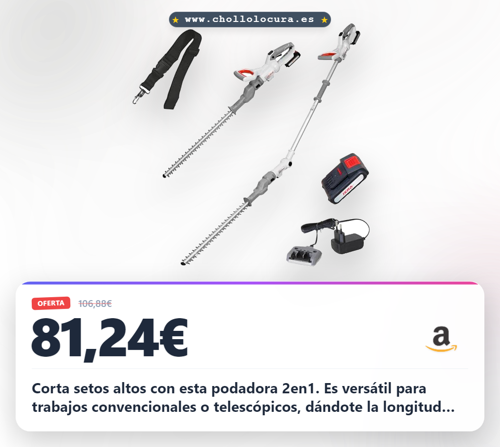 Consigue el cortasetos a batería 2en1 ICPH 2050 con barra telescópica y máxima precisión al mejor precio