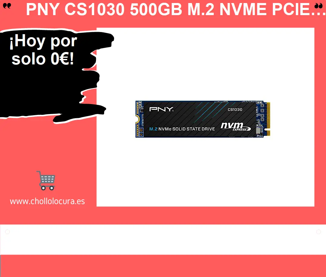 PNY CS1030 500GB M.2 NVMe PCIe Gen3 x4, Velocidad de Lectura de 2000MB/s, Velocidad de Escritura 1100MB/s Internal Solid State Drive (SSD)