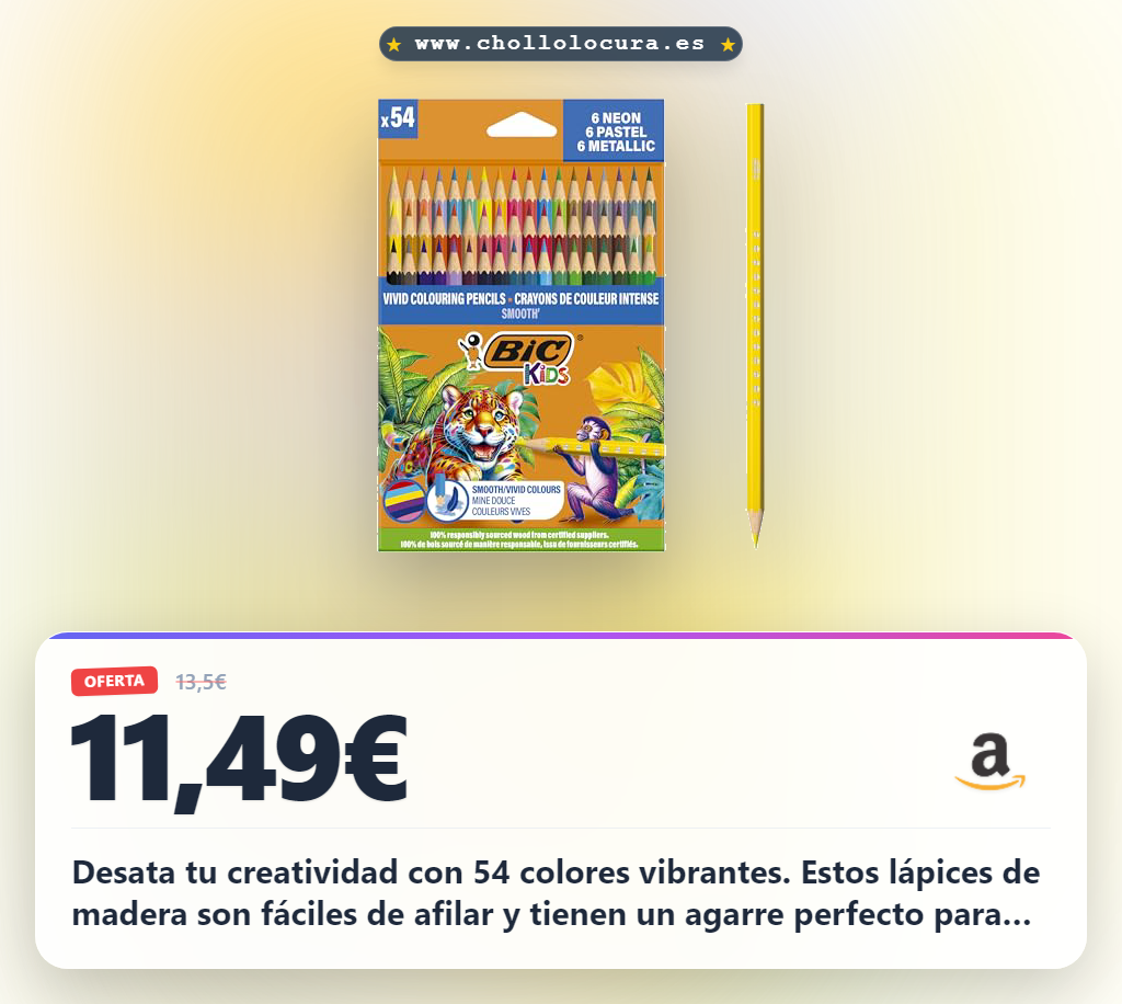 Consigue el pack de 54 lápices de colores BIC Kids Smooth de madera responsable. Colores pastel y neón.