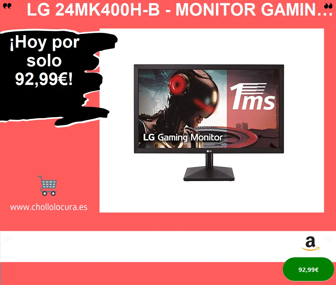 LG 24MK400H-B - Monitor Gaming de 60 cm FHD (23.8 Pulgadas, 16:9, 1920 x 1080, 1 MS, 300 CD /m2) Negro Mate