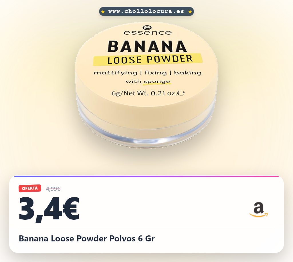 Adquiere el Polvo Suelto Banana matificante y vegano: acabado mate perfecto para piel grasa en oferta.