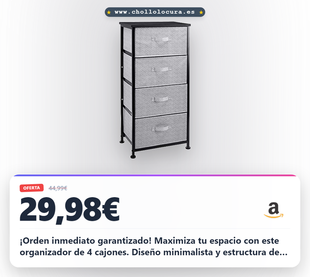 Aprovecha el Organizador de Almacenamiento Amazon Basics con 4 cajones de tela en negro al mejor precio
