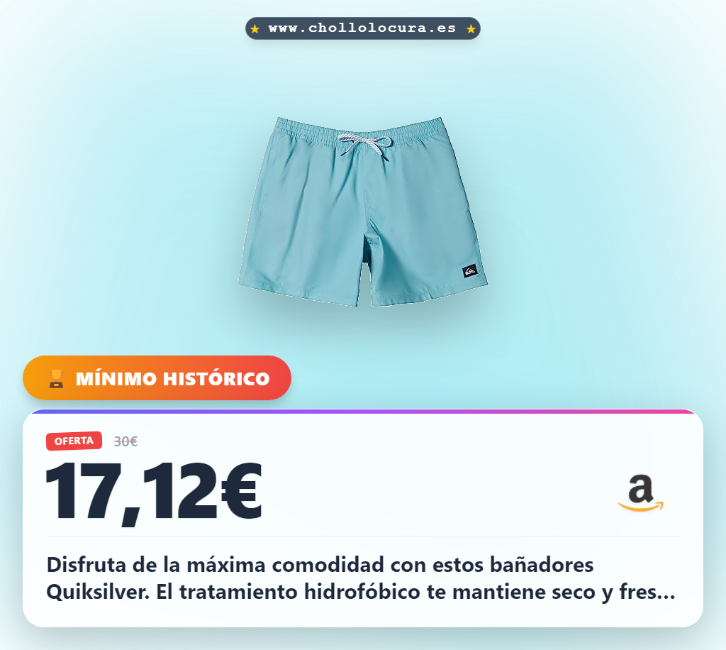 Aprovecha este bañador Quiksilver Everyday XL con tratamiento hidrofóbico y repelente al agua en oferta histórica