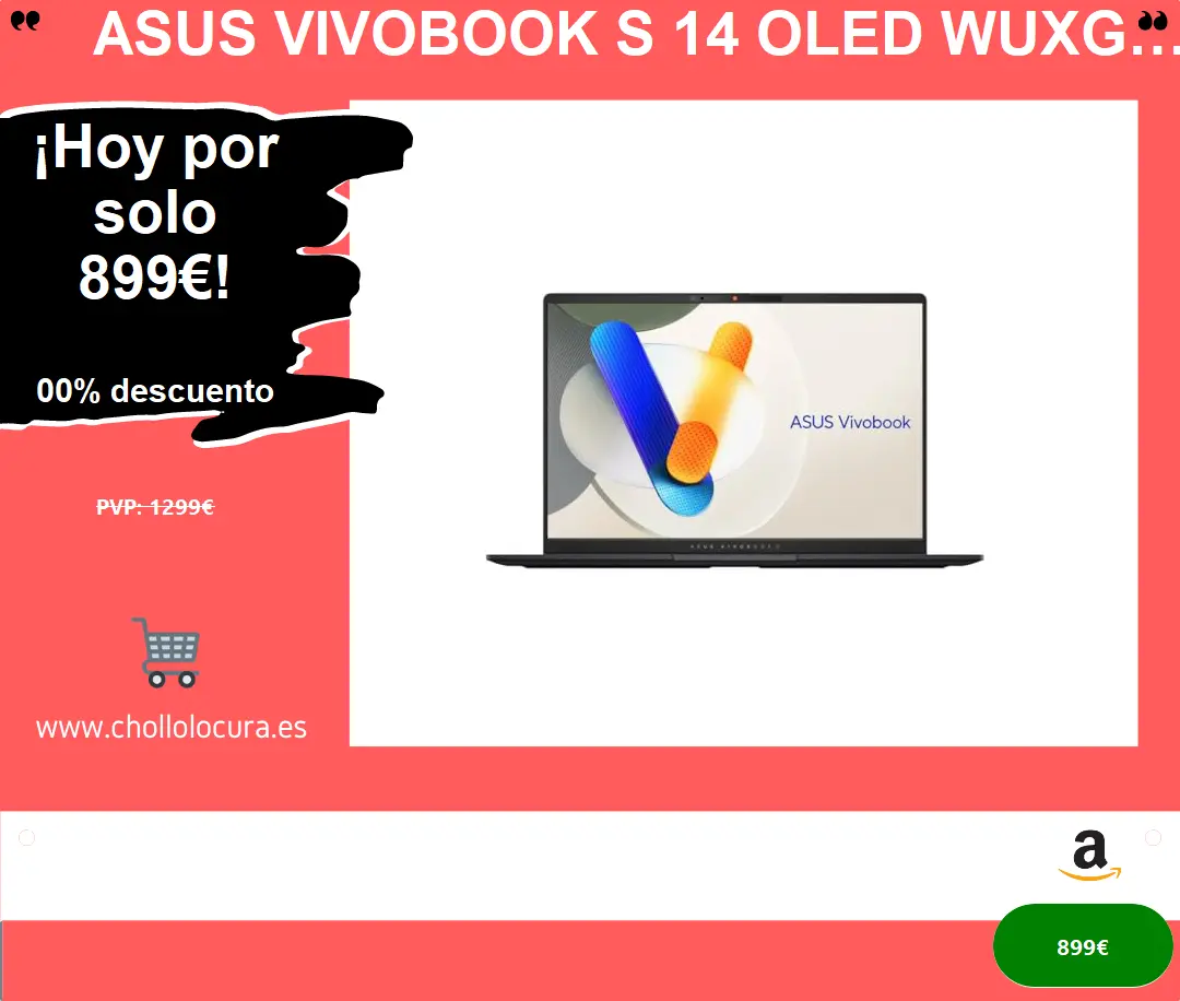 ASUS VivoBook S 14 OLED WUXGA, Portátil de 14", Intel Core Ultra 7, Windows 11 Home, 16GB RAM, 1TB SSD, ARC Graphics, Ordenador Portátil Ligero y Potente, Teclado QWERTY Español, Negro Neutro