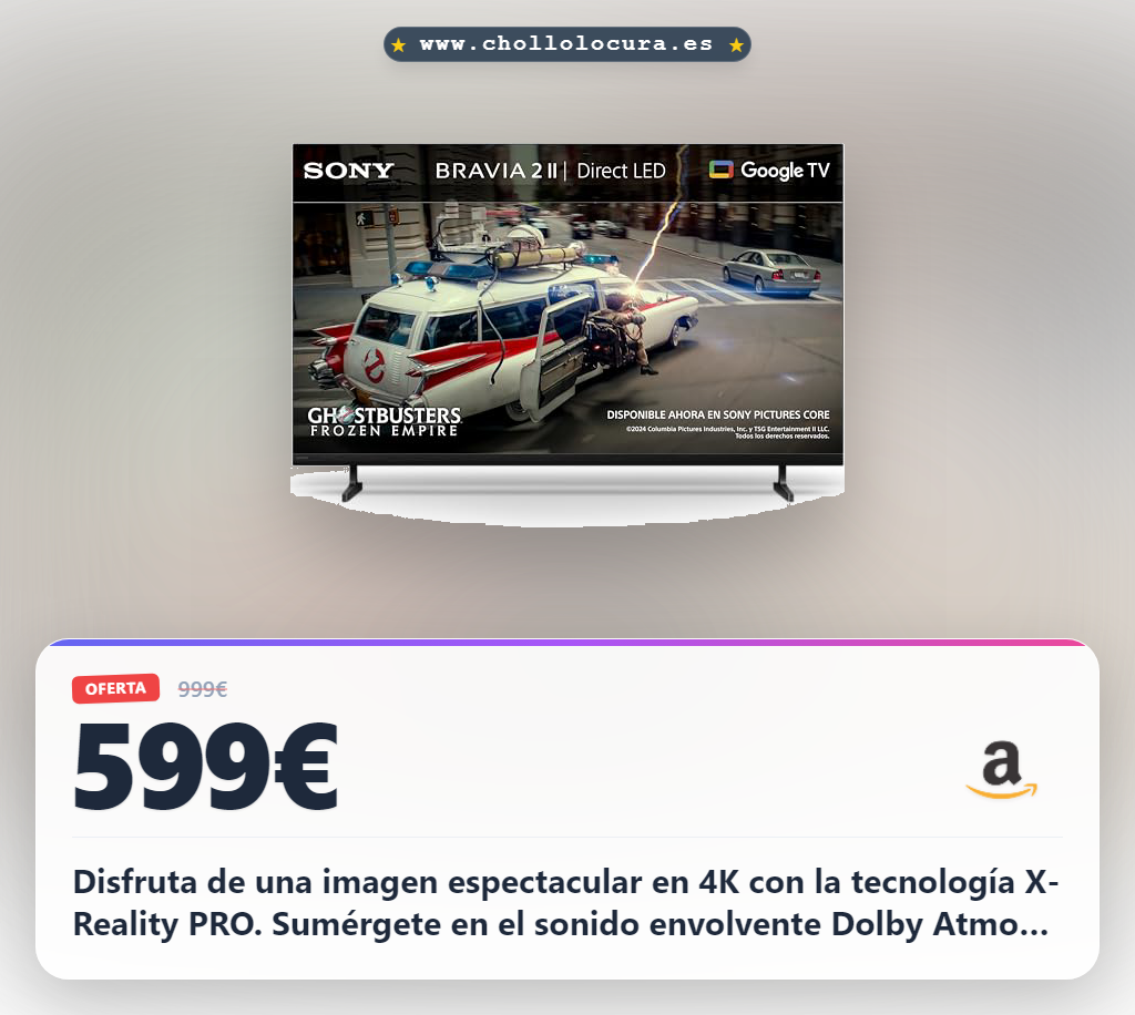 Consigue la TV Sony BRAVIA 2 II 50 Pulgadas 4K Smart TV con Google TV y Dolby Atmos en oferta