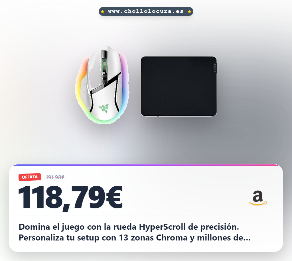Aprovecha este ratón Razer Basilisk V3 Pro White con Gigantus V2 y Chroma para disfrutar al mejor precio del año al máximo nivel de juego.