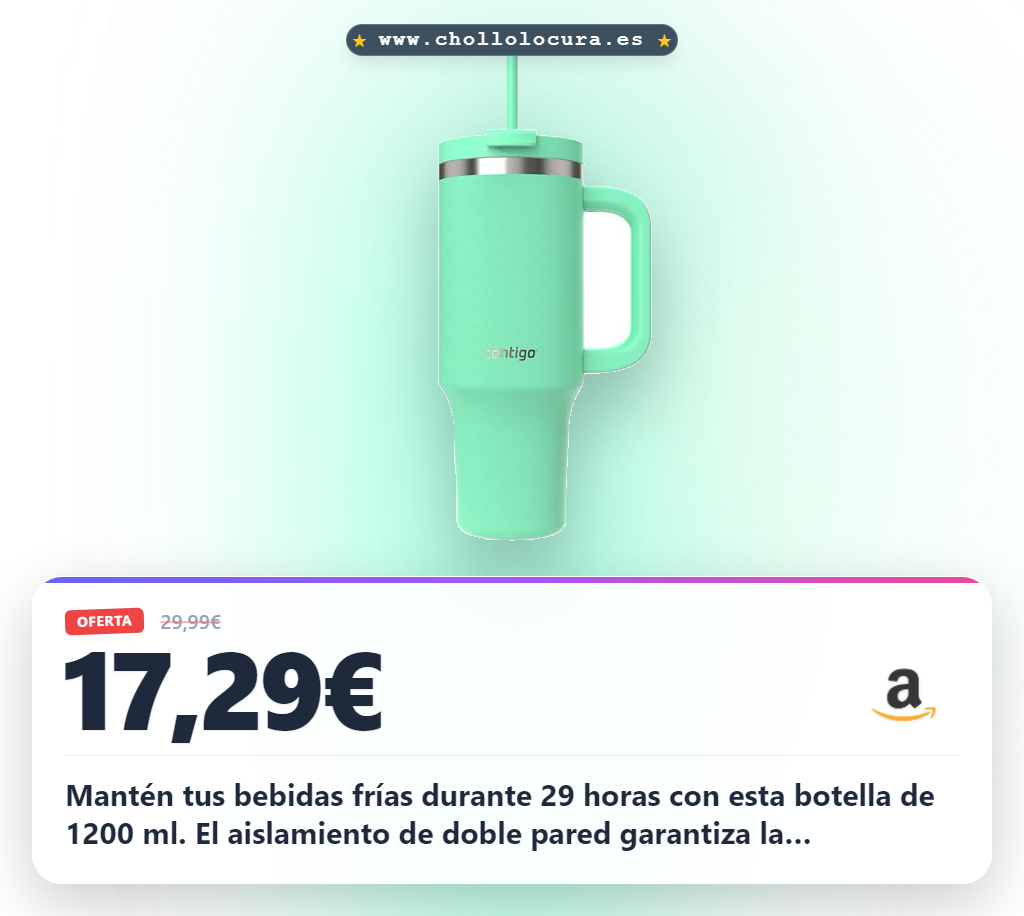 Disfruta de tu botella térmica de 1200 ml en acero inoxidable. Aislamiento de 29h y sin BPA a precio de chollo