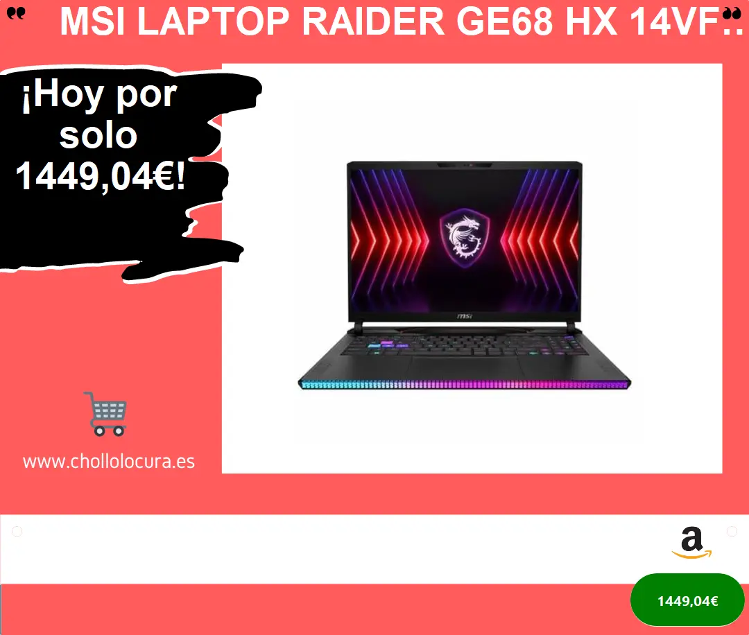 MSI Laptop Raider GE68 HX 14VFG-266XES 16" 32 GB RAM 1 TB SSD Nvidia Geforce RTX 4060