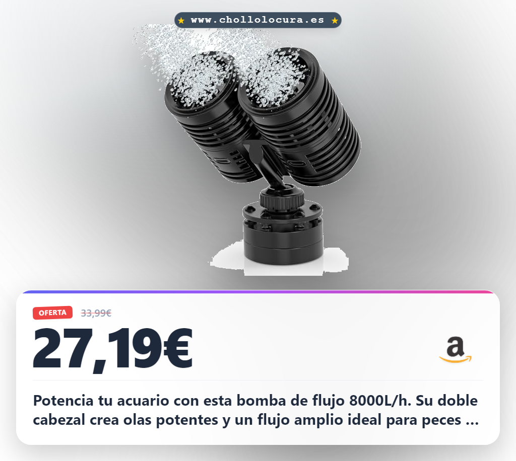 Ahorra con la bomba de flujo Hygger 8000L/h doble cabezal y base magnética para tu acuario. ¡Máxima circulación!