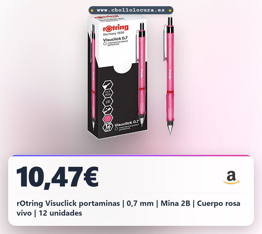 rOtring Visuclick portaminas | 0,7 mm | Mina 2B | Cuerpo rosa vivo | 12 unidades