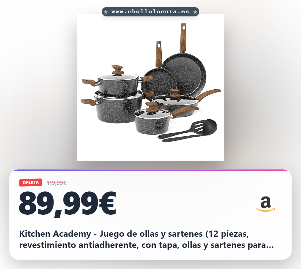 Kitchen Academy - Juego de ollas y sartenes (12 piezas, revestimiento antiadherente, con tapa, ollas y sartenes para inducción, cocinas de gas y microondas, color negro)