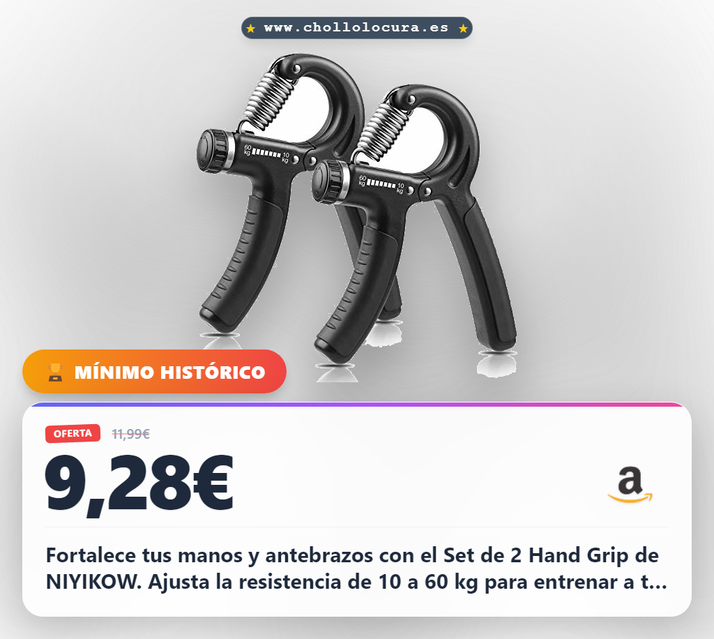 Ahorra con el set de 2 Hand Grip NIYIKOW ajustable 10-60kg y fortalece tus manos al mejor precio de oferta histórica para atletas y músicos