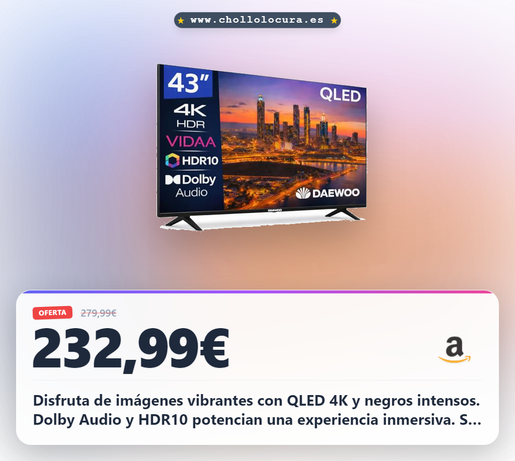 Aprovecha este Smart TV Daewoo QLED 4K Frameless con Dolby Audio y HDMI 2.1 en oferta histórica